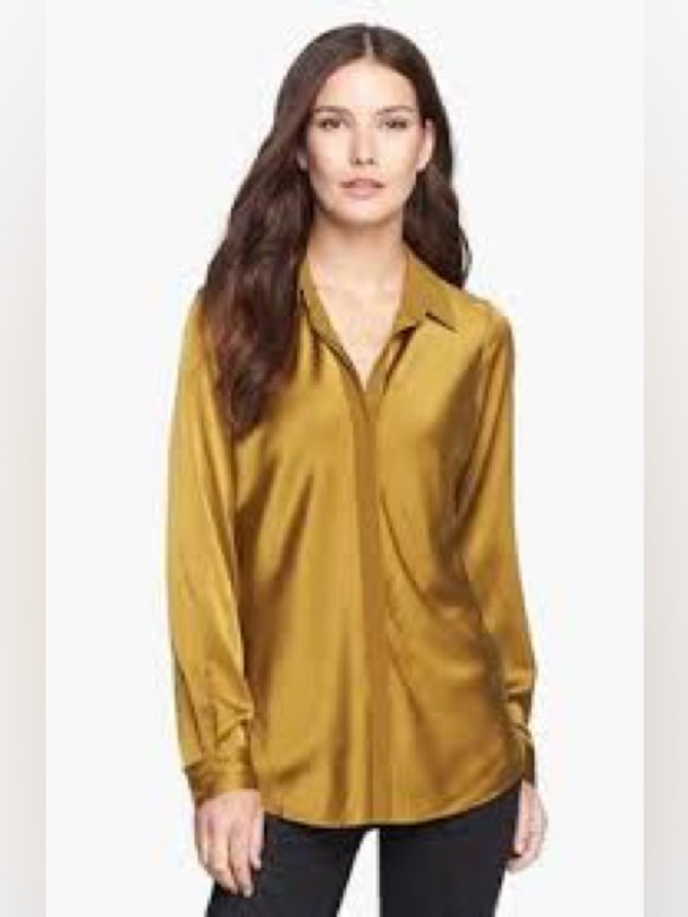 NWT Eileen Fisher Large Chicory Gold Button Down Blouse Long Sleeve Silk Classic